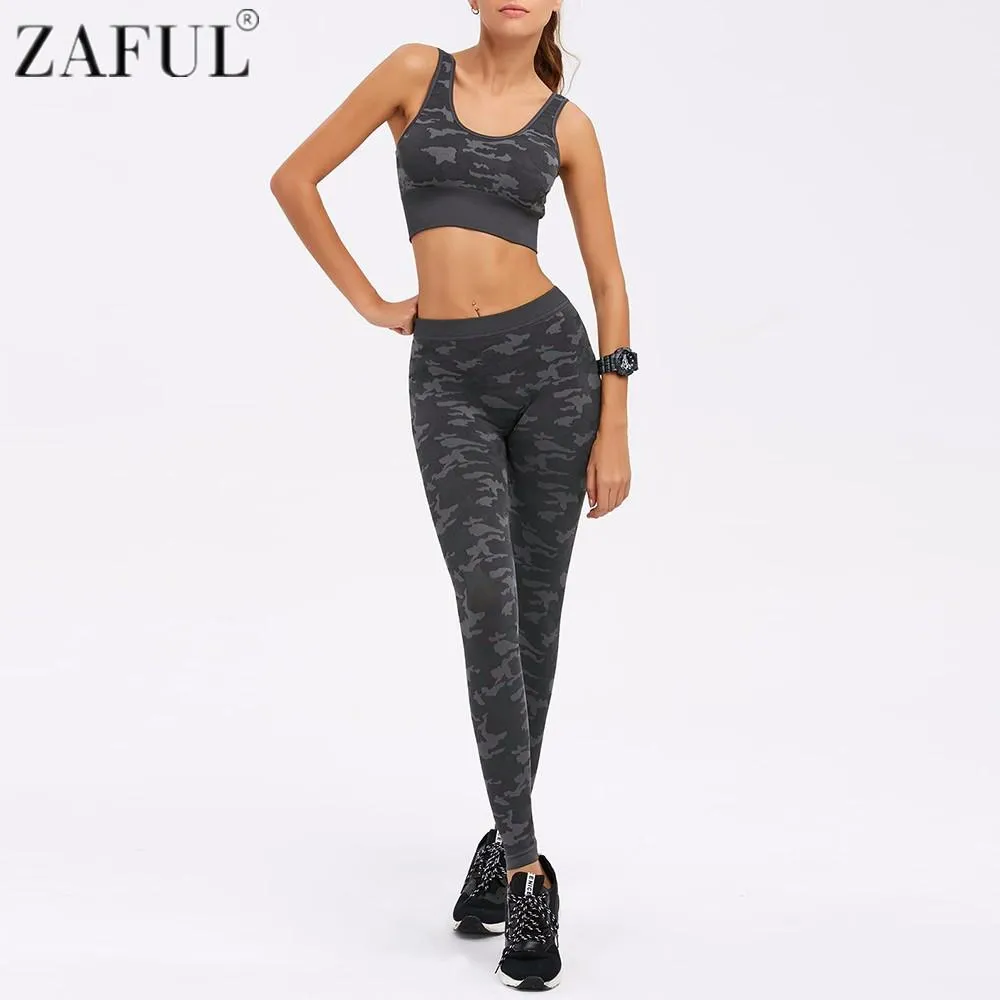 2Pcs Women Yoga Set Fitness Camouflage Print Bra Pants Leggings Set Gym Workout Clothing Sportswear Running Slim Tracksuit