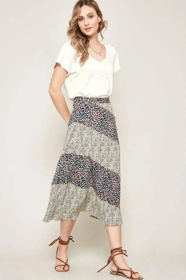 A Floral-print Woven Midi Skirt