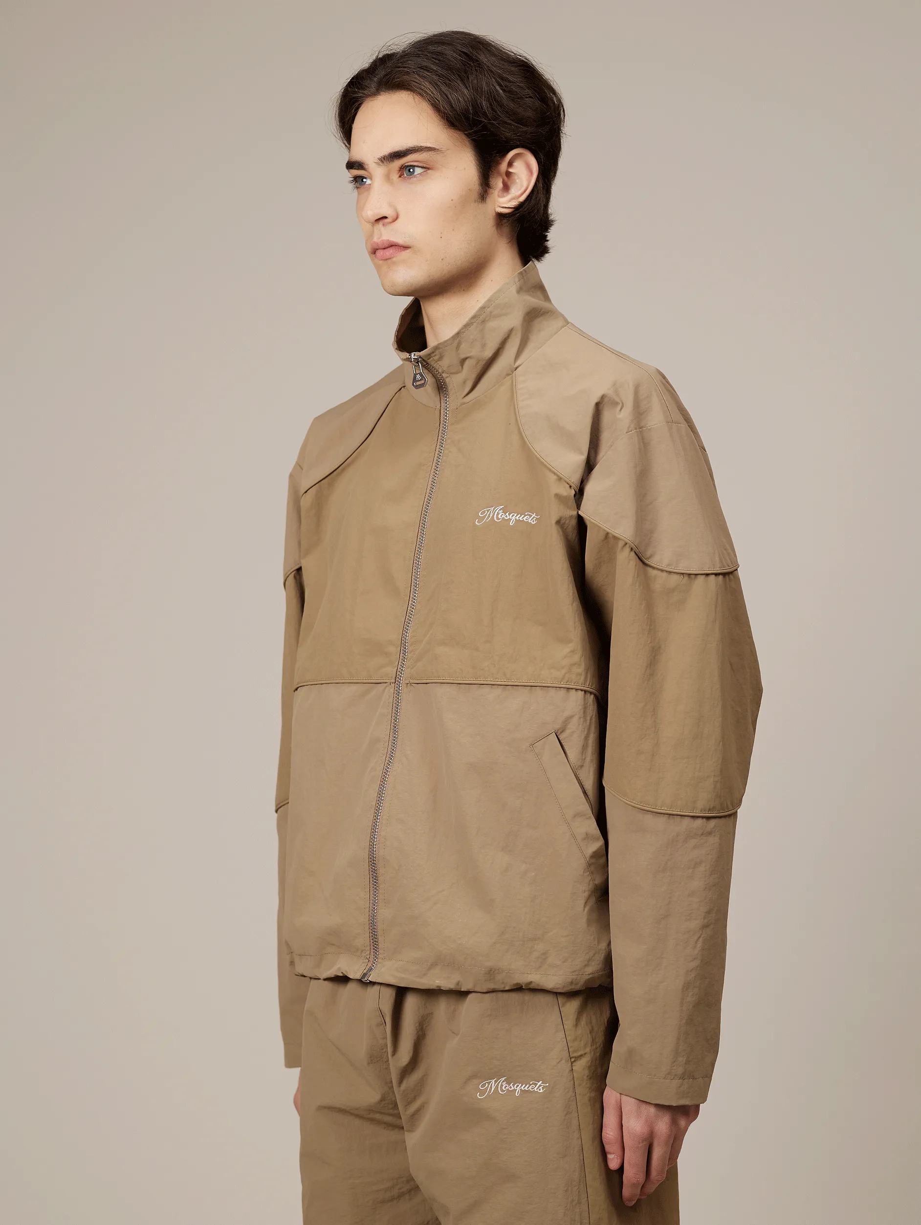 BEIGE CONTRAST NYLON TRACK JACKET