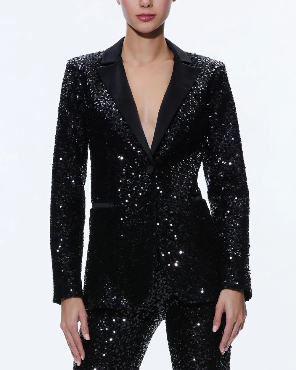 Black and Silver Sequin Breann Fitted Blazer