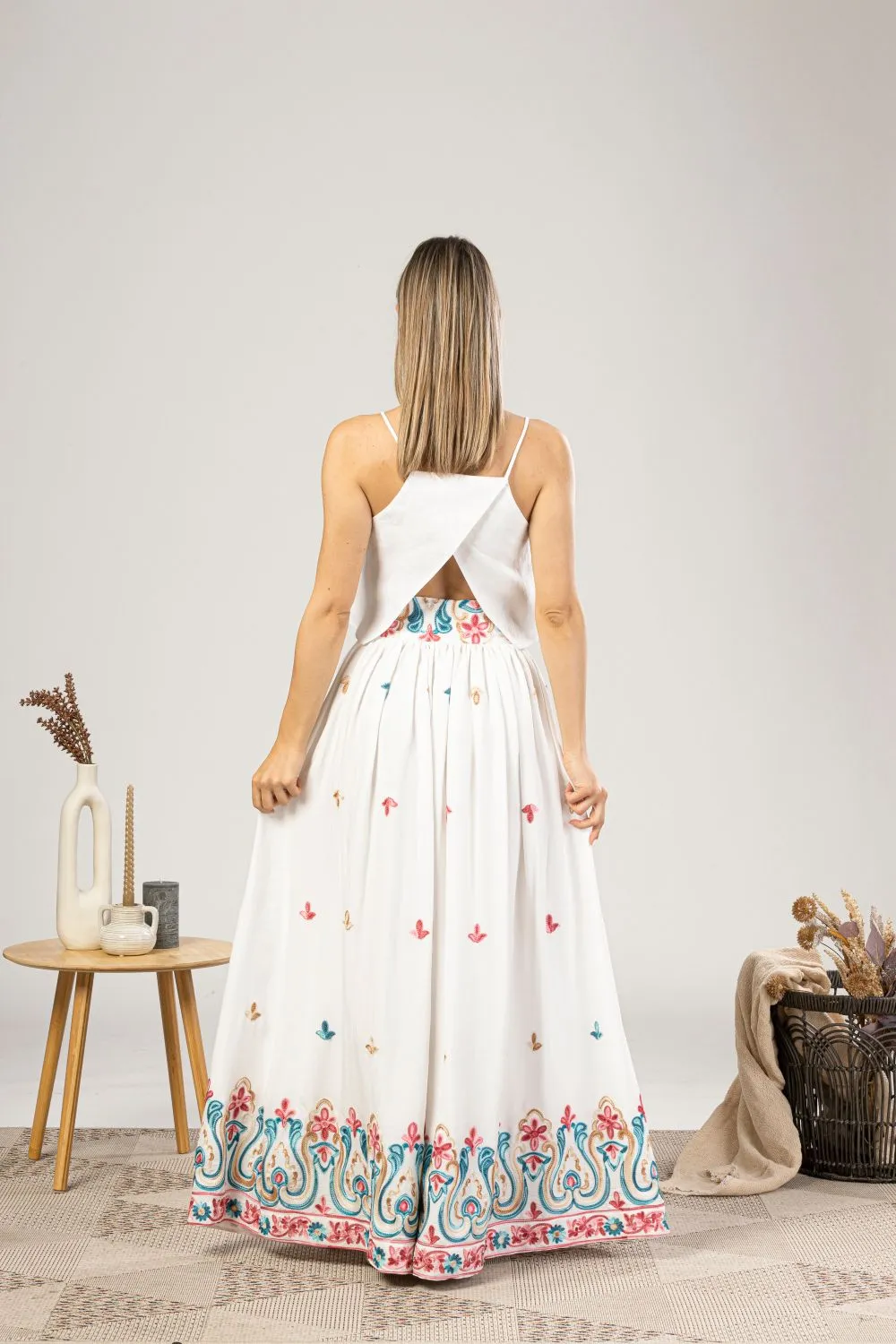 Embroidered High-Waisted Maxi Skirt