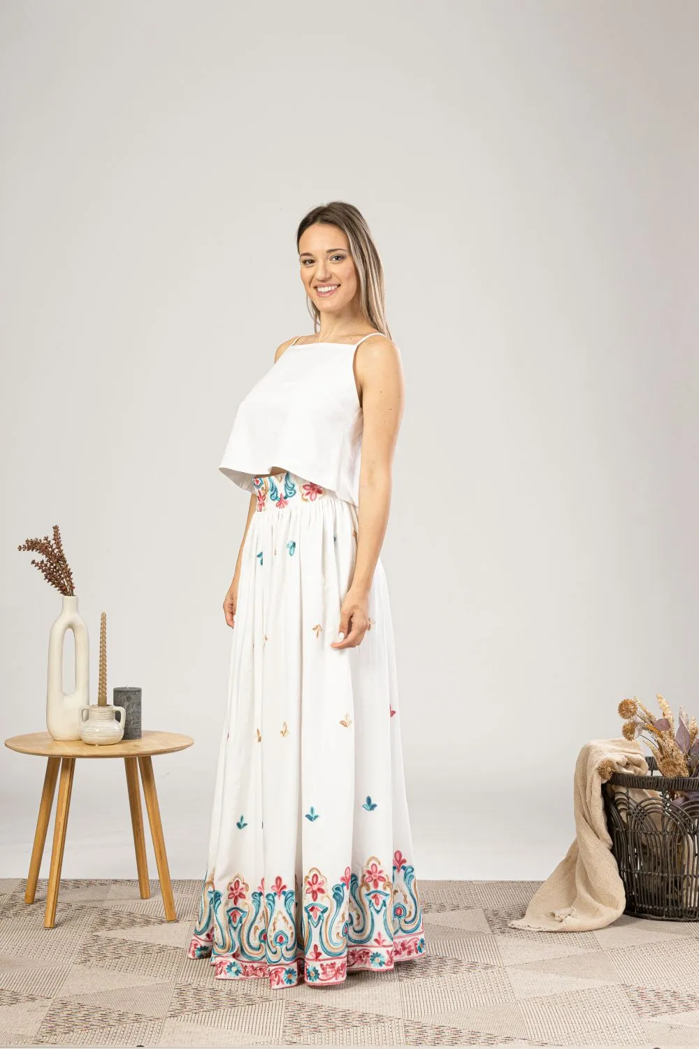 Embroidered High-Waisted Maxi Skirt