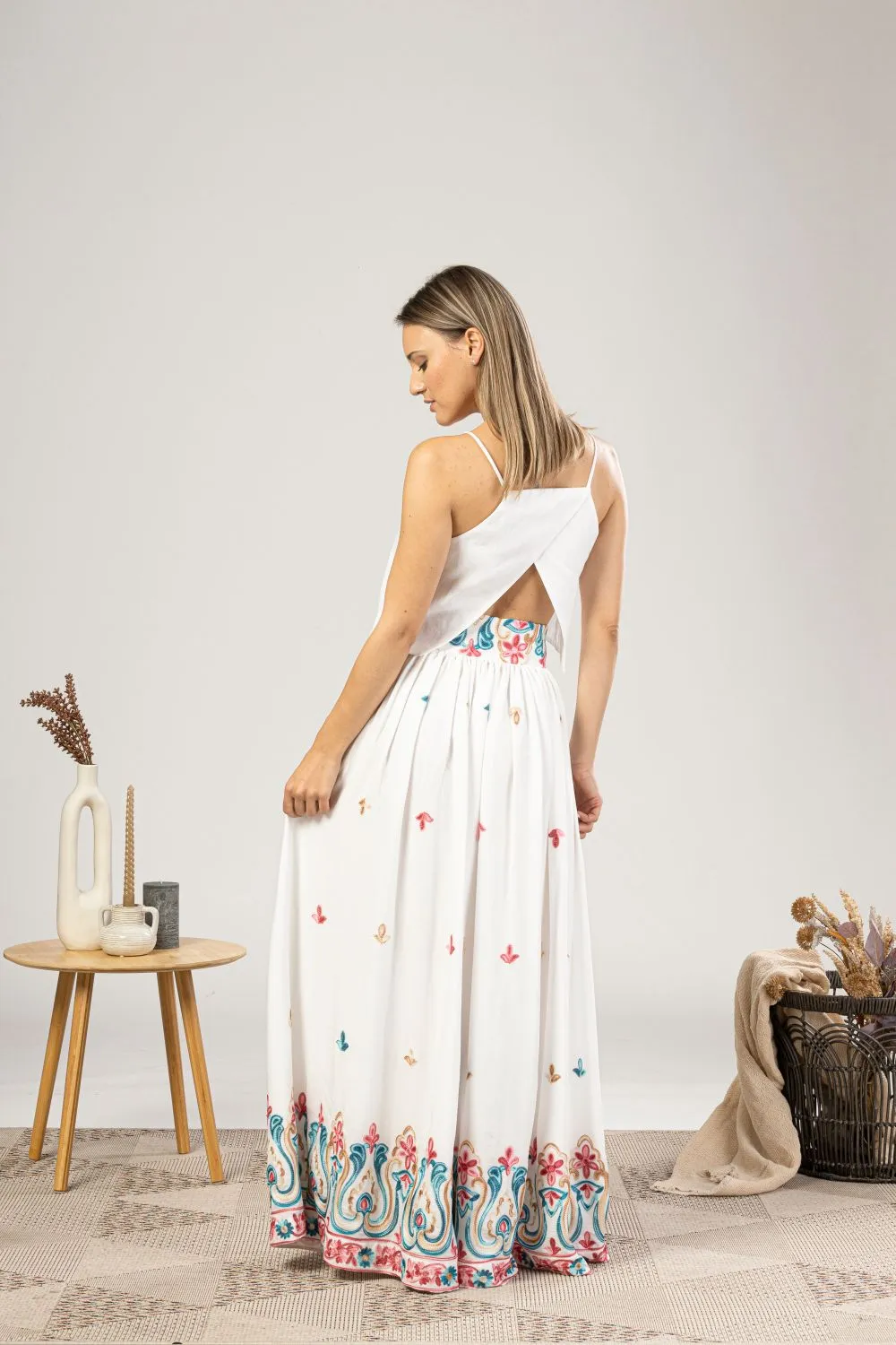 Embroidered High-Waisted Maxi Skirt