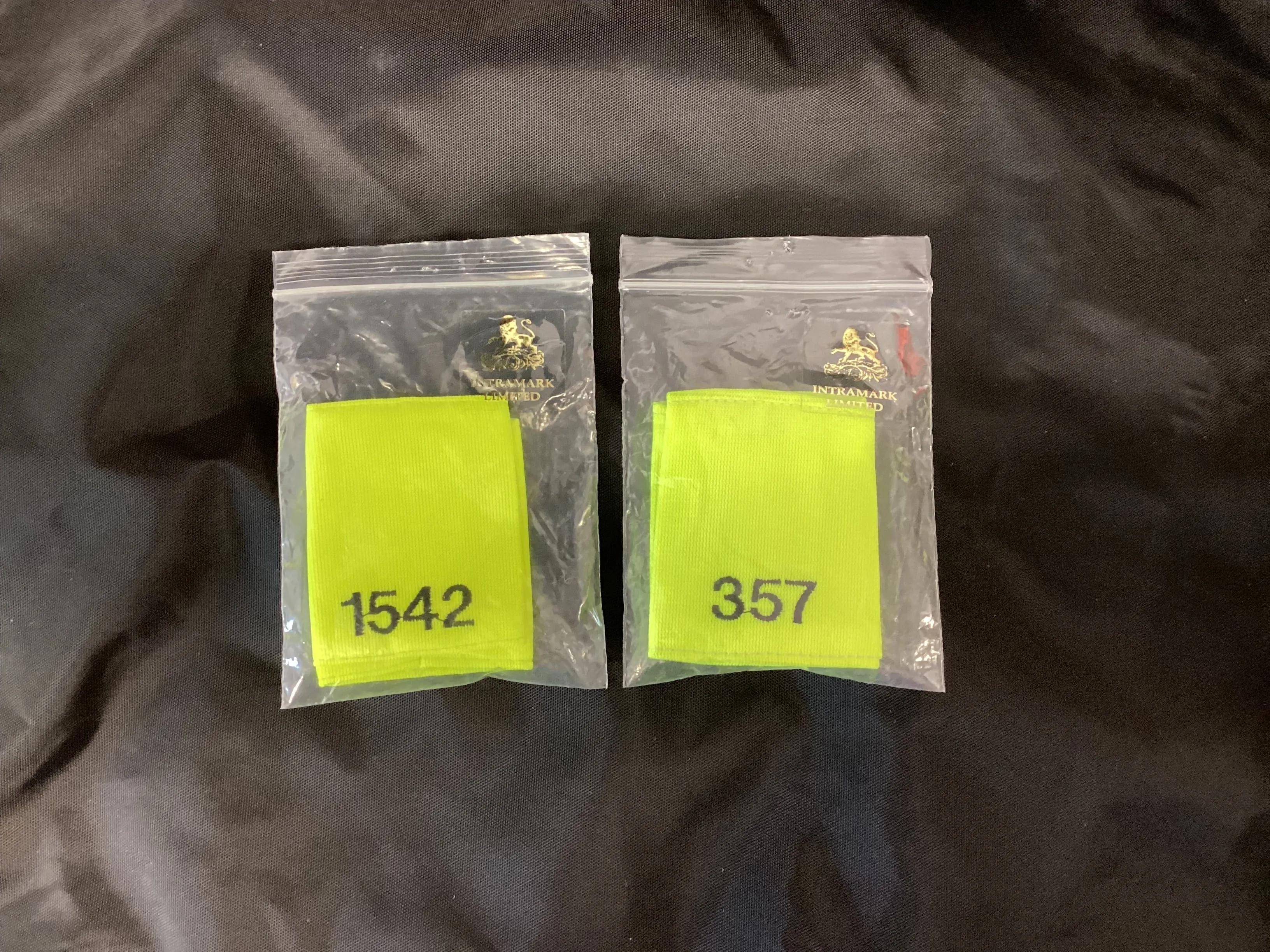 Epaulette Slides, Hi Vis yellow, black embroidered mixed numbers and lengths (Used – Grade A)