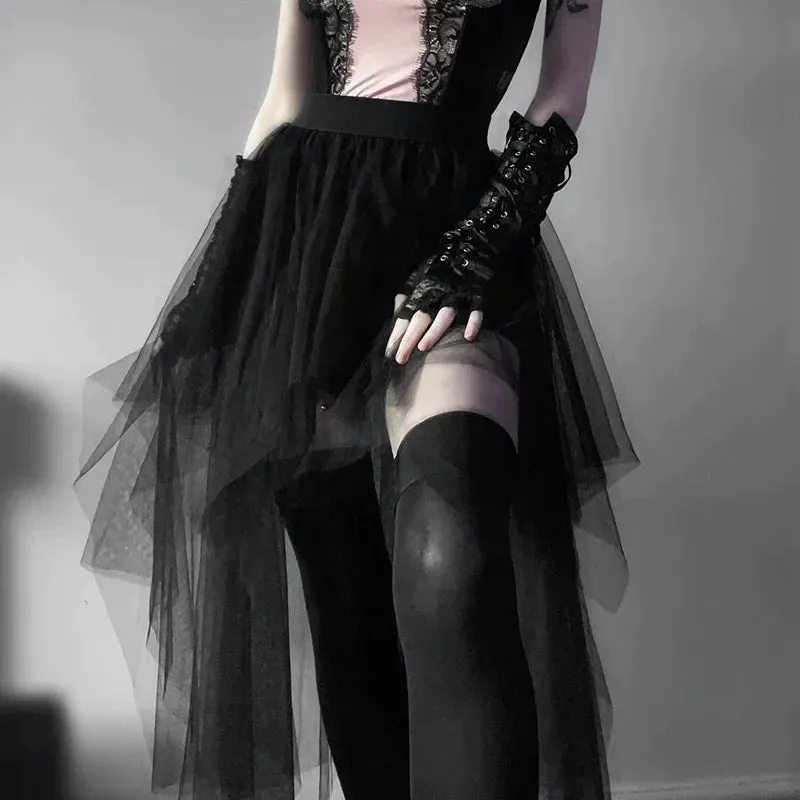 Fashion Net Yarn High-Waisted Irregular Gothic Summer Skirt