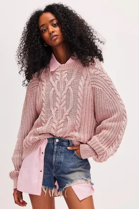 Free People Frankie Cable Sweater - MISTY ROSE