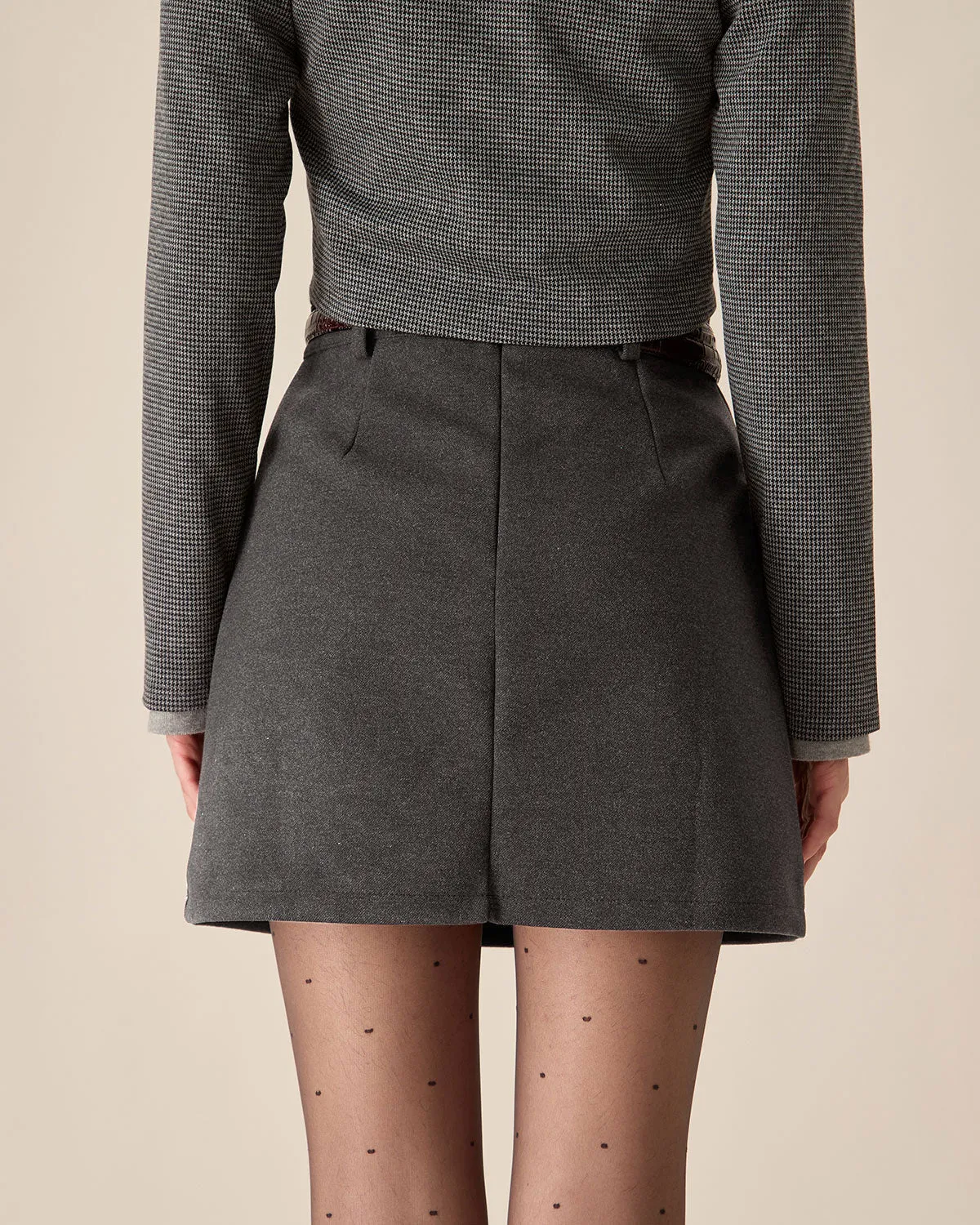 Grey High-waisted Belted Mini Skirt