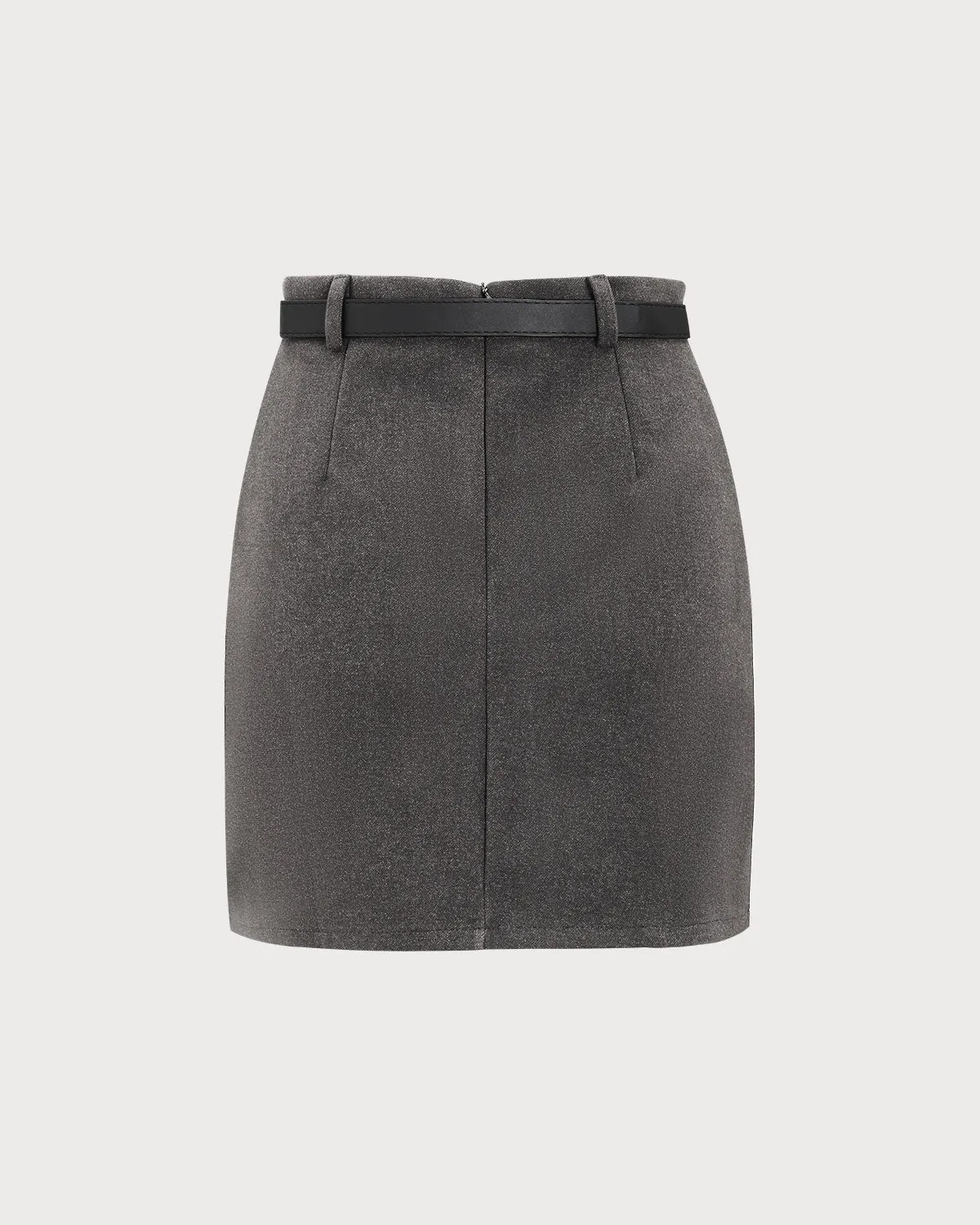 Grey High-waisted Belted Mini Skirt