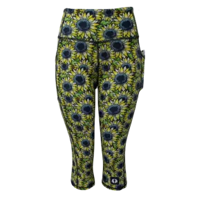 High Waist Funky 3/4 Leggings - Sunflowers