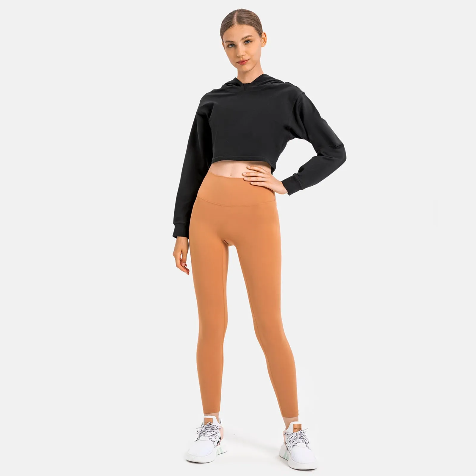 Hooded Cropped Plain Sports Sweatshirt