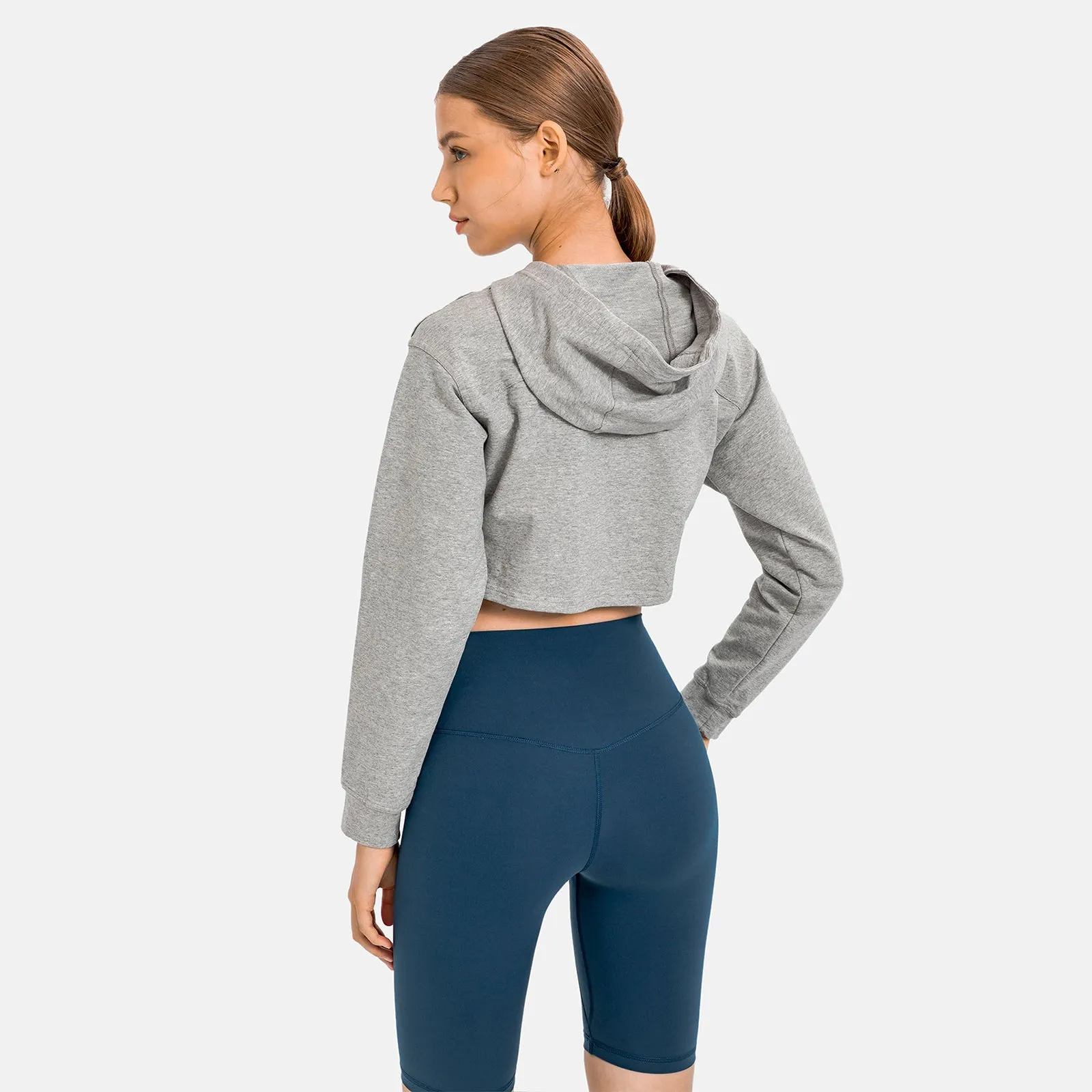 Hooded Cropped Plain Sports Sweatshirt