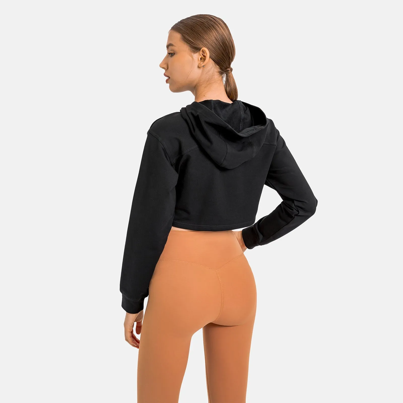 Hooded Cropped Plain Sports Sweatshirt