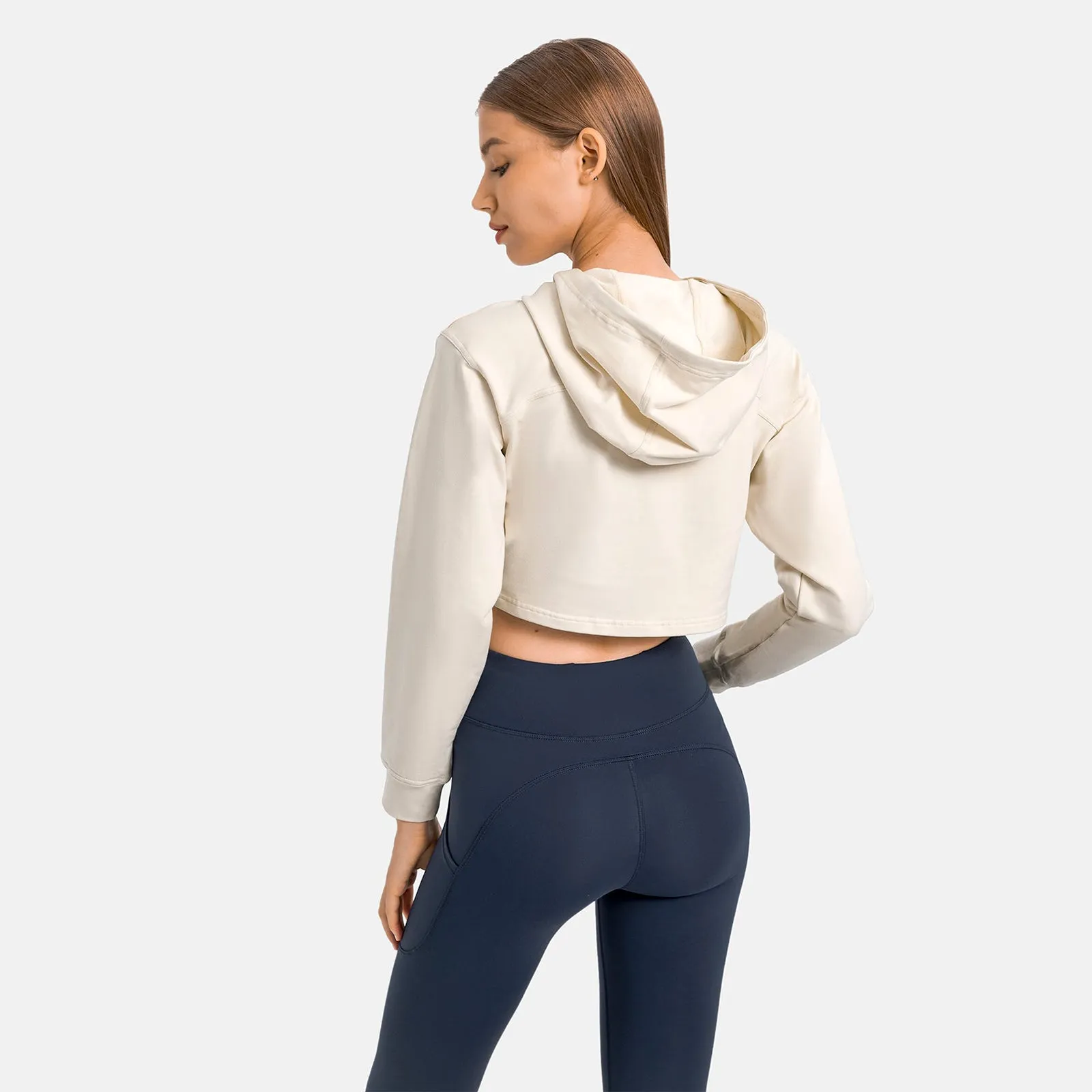 Hooded Cropped Plain Sports Sweatshirt