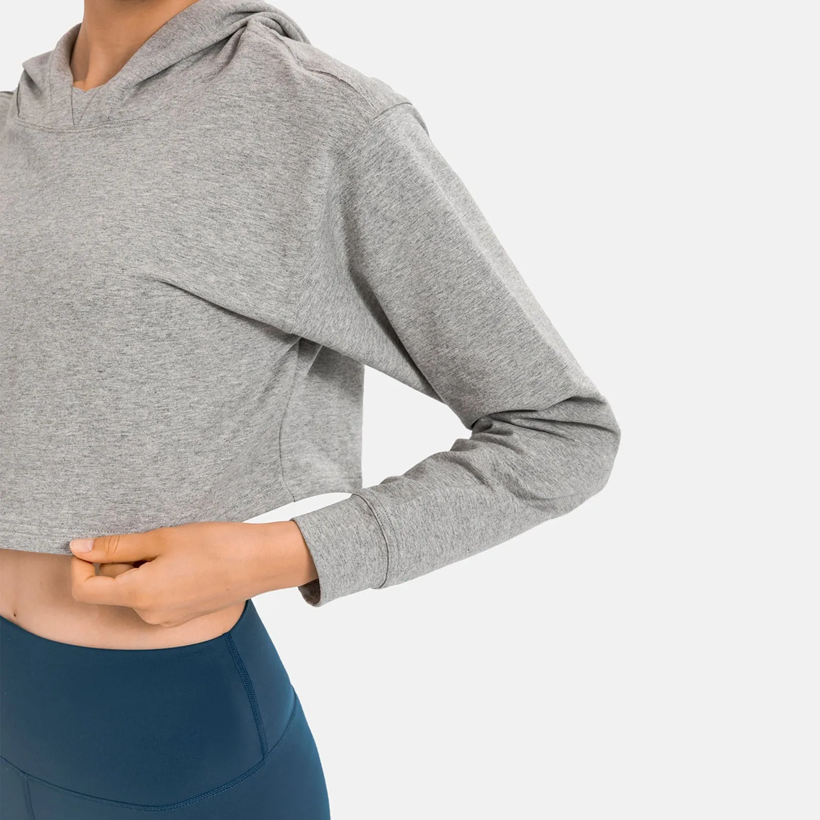 Hooded Cropped Plain Sports Sweatshirt