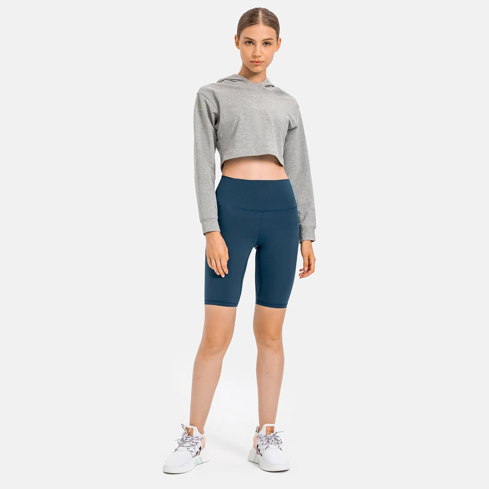 Hooded Cropped Plain Sports Sweatshirt