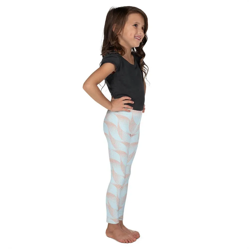 Light Blue & Apricot Wave Kid's Leggings