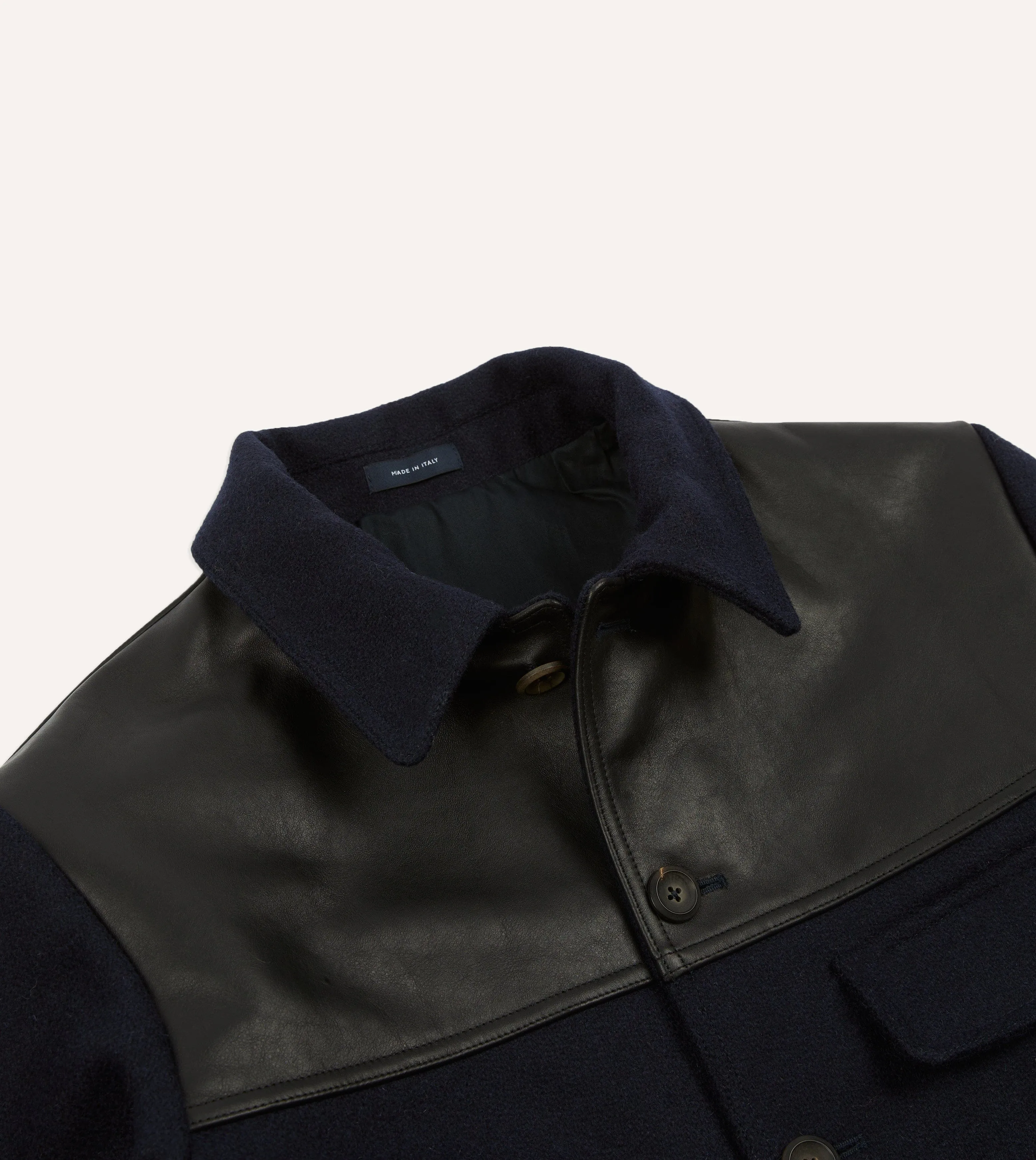 Navy Wool and Leather Donkey Jacket