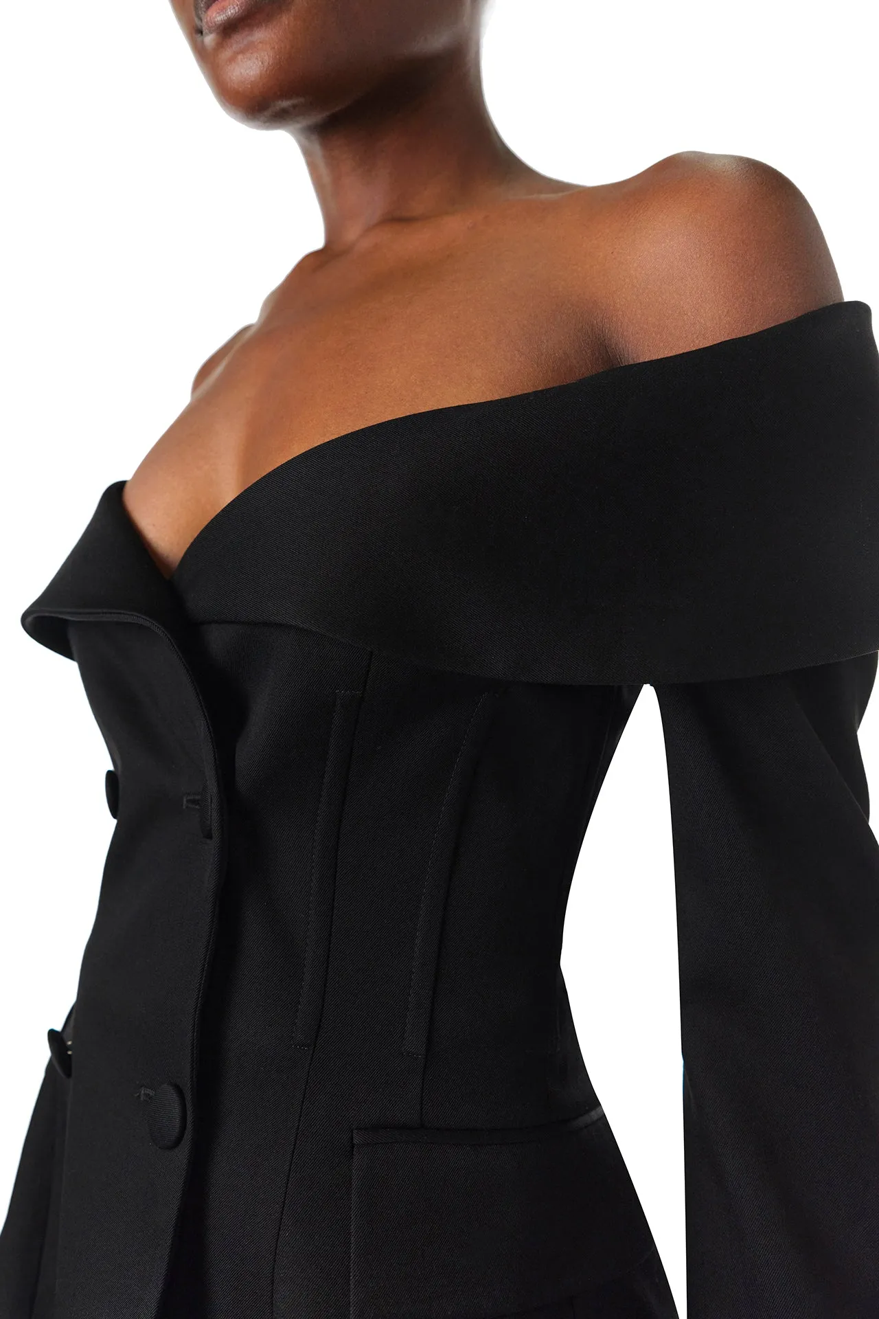 Off-The-Shoulder Corseted Blazer