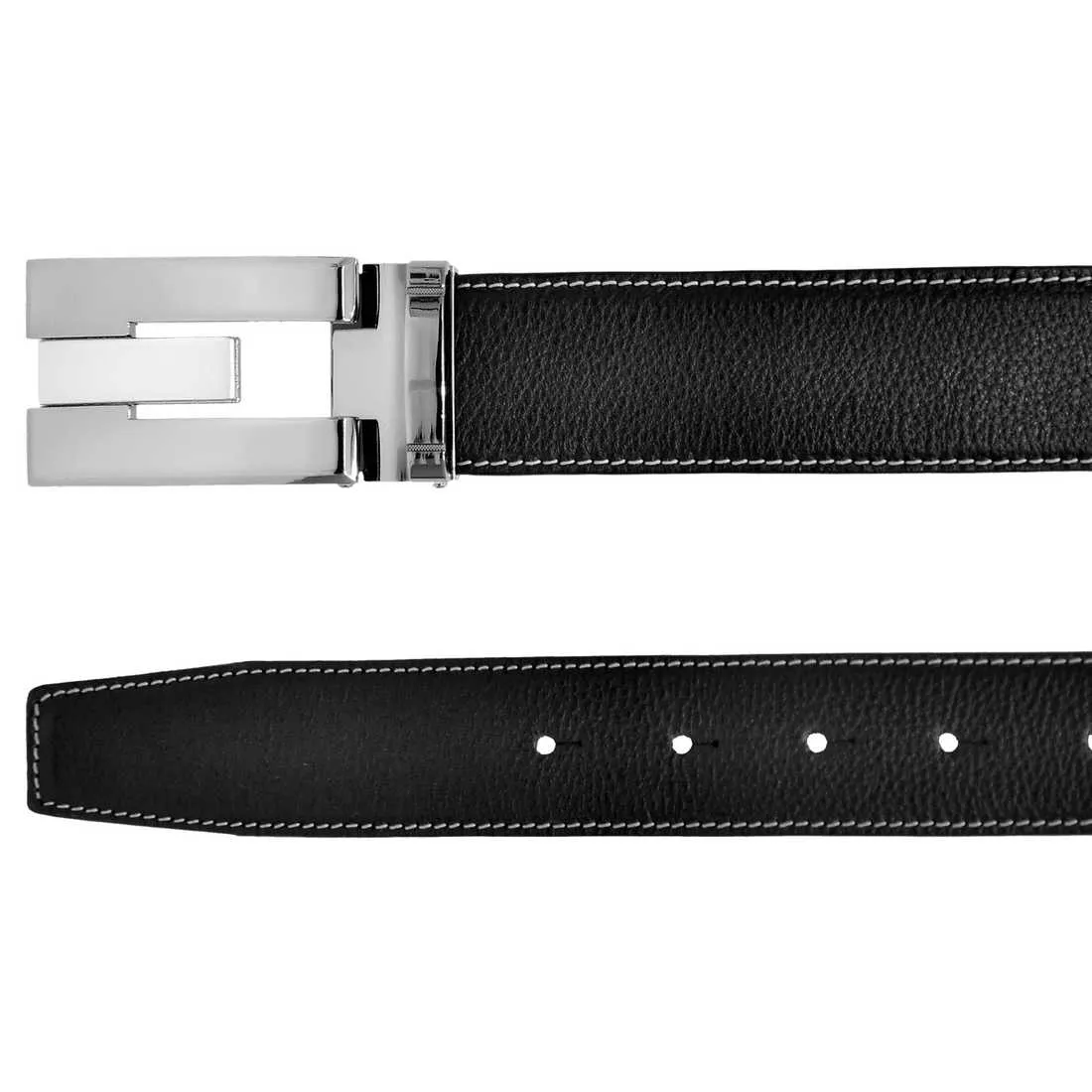 OHM New York Grained Soft Leather Perimeter Stitched Handmade Reversible Belts Tan/Black