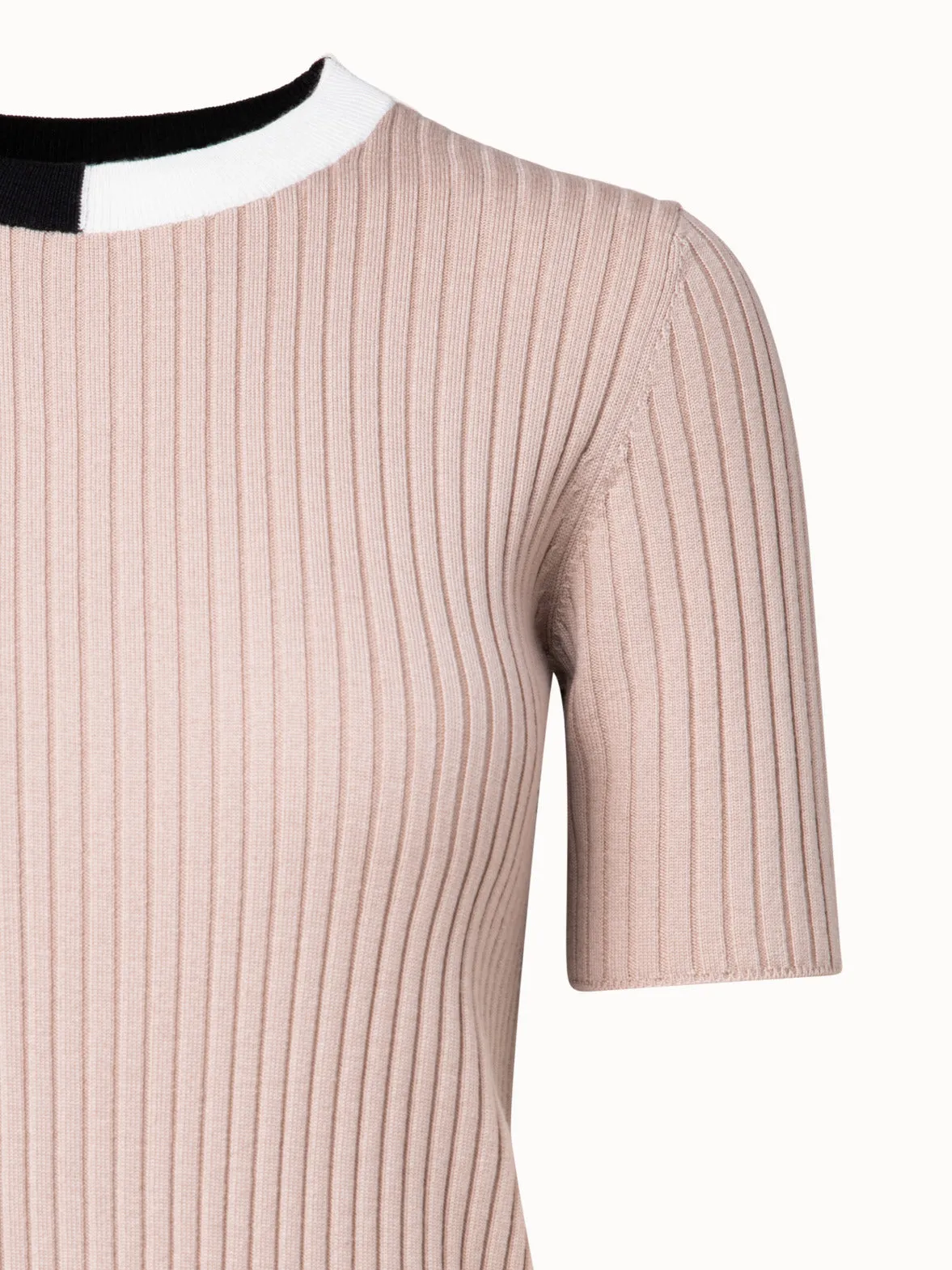 Ribbed Colorblock Merino Wool Pullover