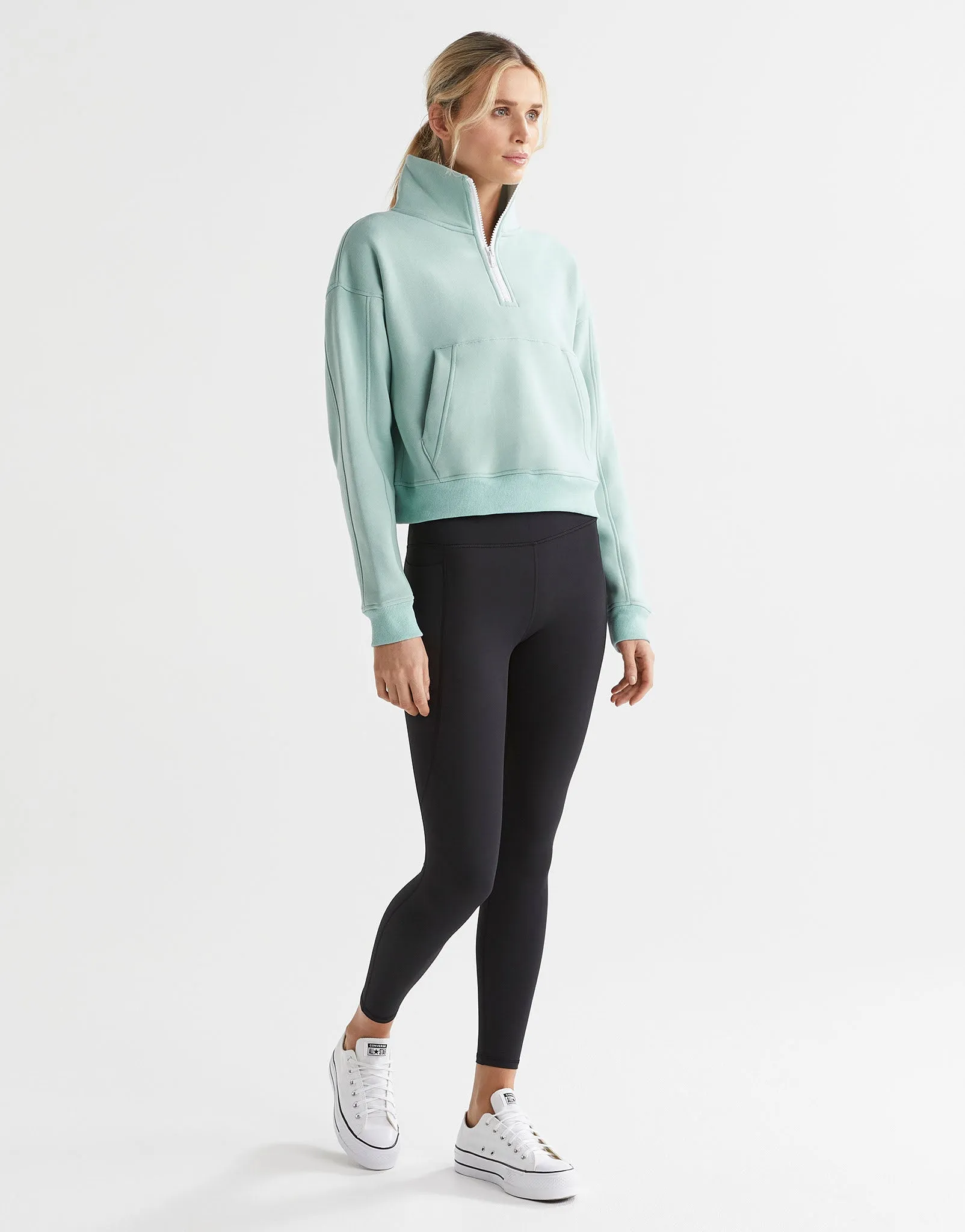 Rihanna 1/4 Zip Up Sweat - Sage Green