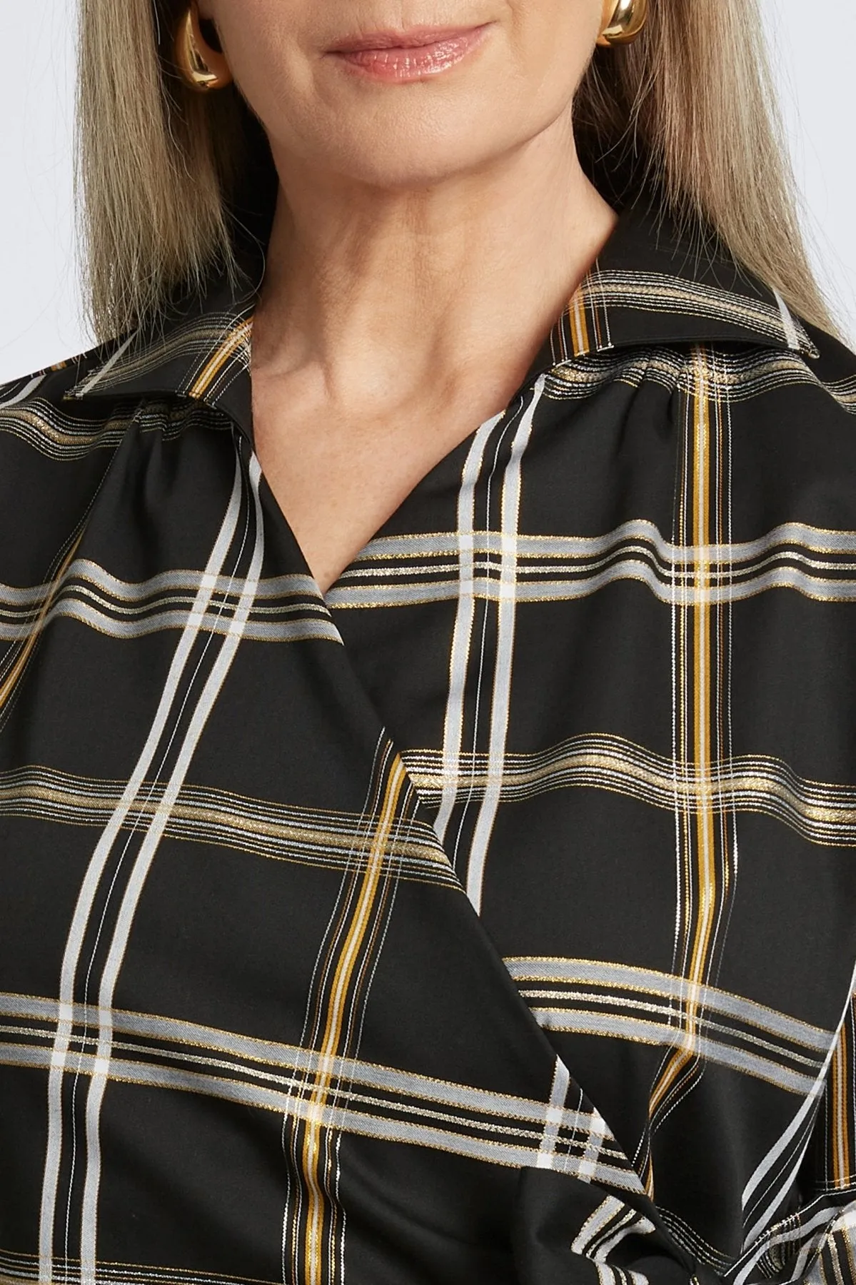 Salina No Iron Gold & Silver Lurex Plaid Shirt