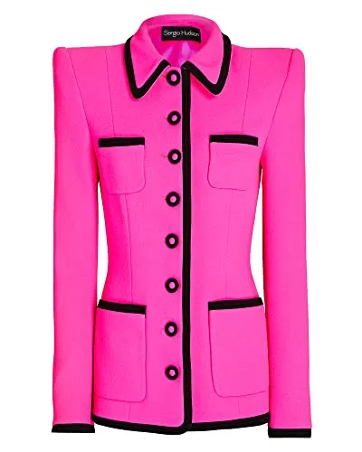 Sergio Hudson, Fitted Frame Jacket With Collar, 2, Neon Pink/Black