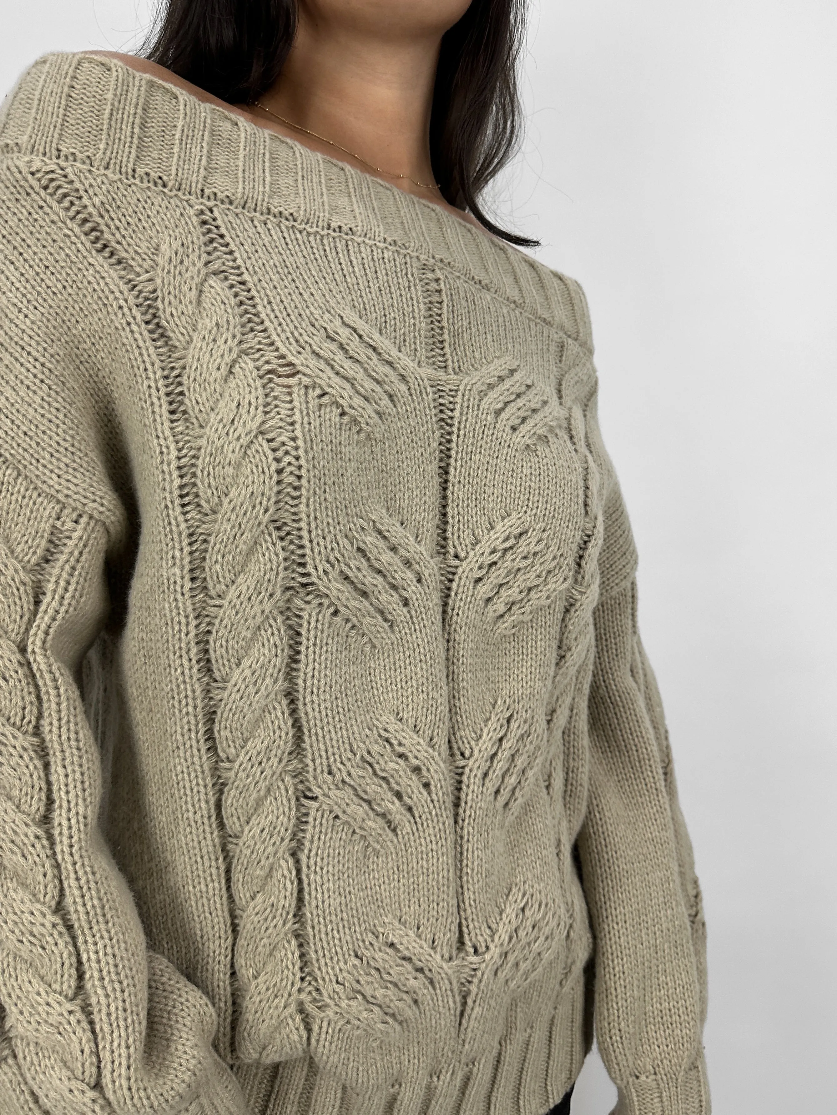 Slouch Shoulder Cable Knit Sweater