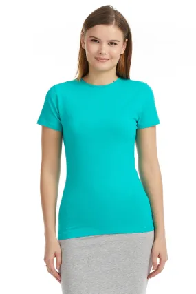 Turquoise Short Sleeve Crewneck T-Shirt Top for Women