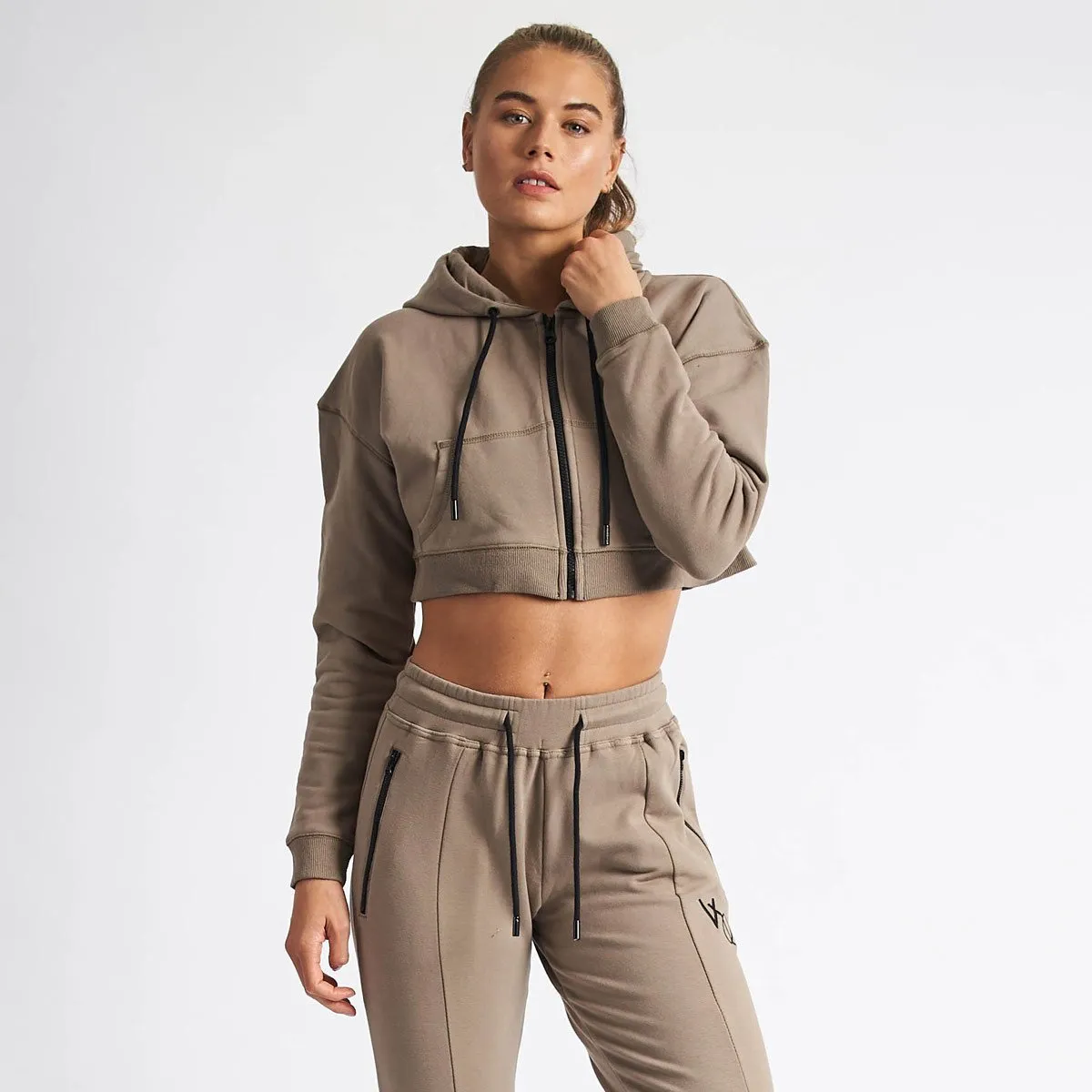 Vanquish Women's Khaki Essential Cropped Hoodie