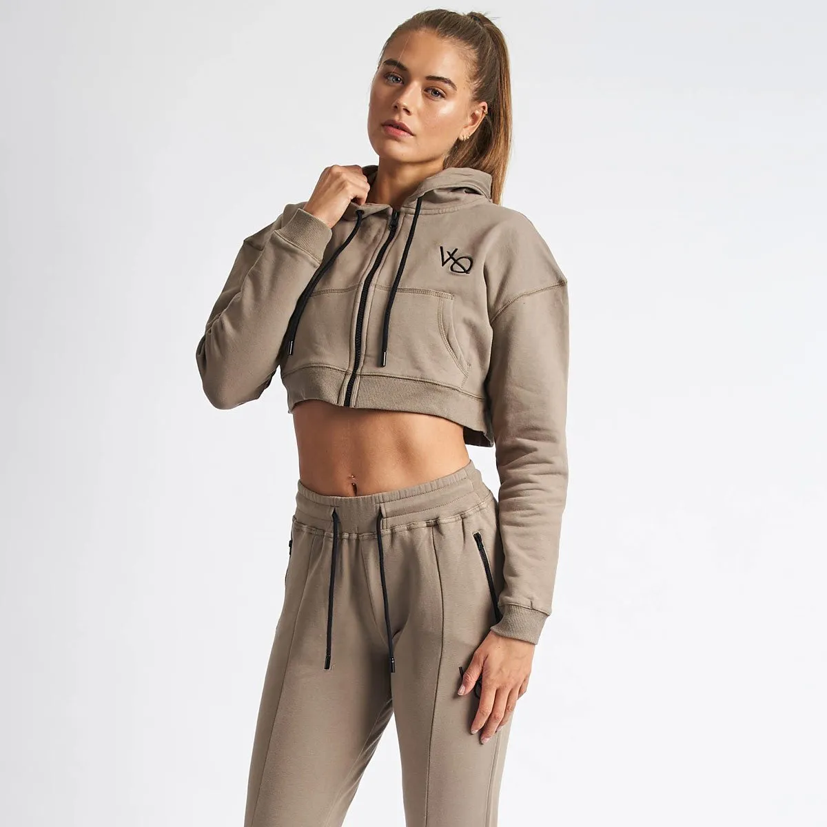 Vanquish Women's Khaki Essential Cropped Hoodie