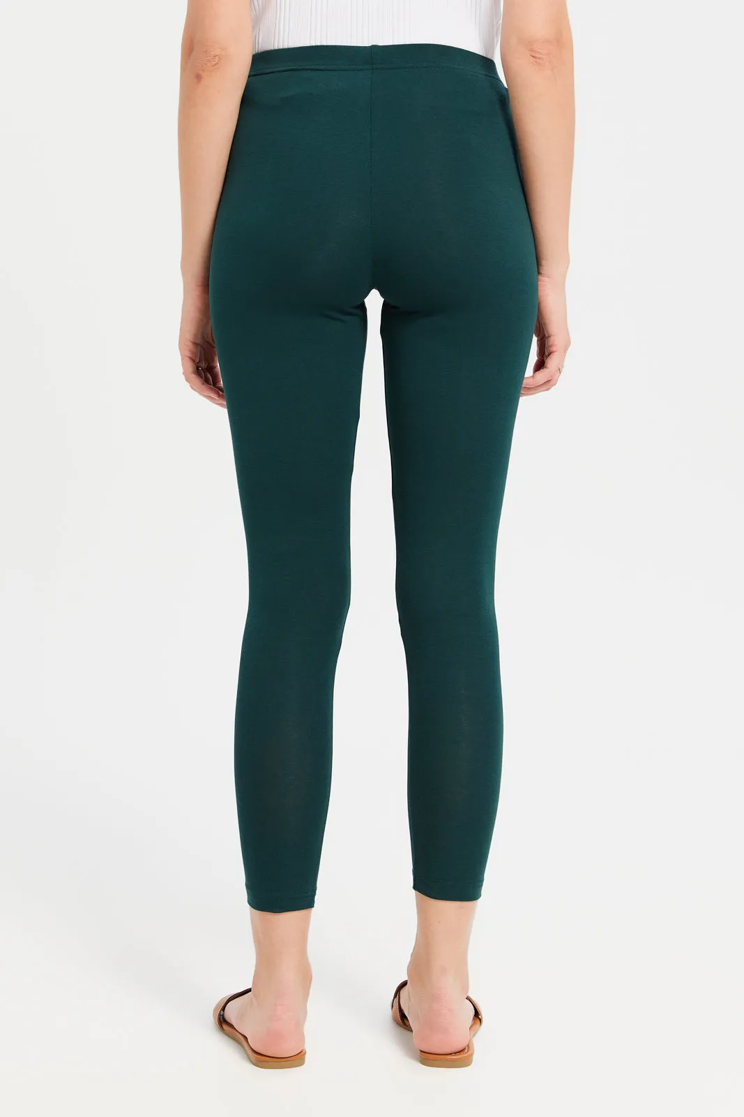 Women Olive Solid Leggings