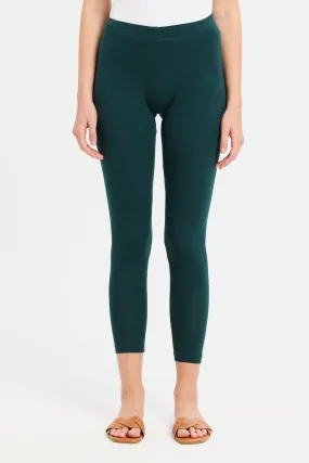 Women Olive Solid Leggings