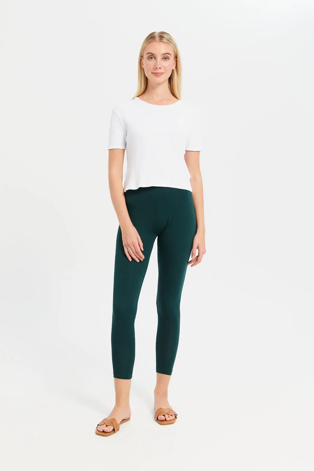 Women Olive Solid Leggings