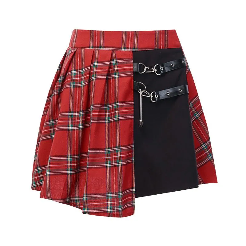 Women's Contrast Color High-waisted Plaid Skirts