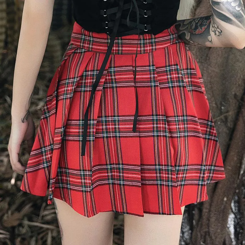 Women's Contrast Color High-waisted Plaid Skirts