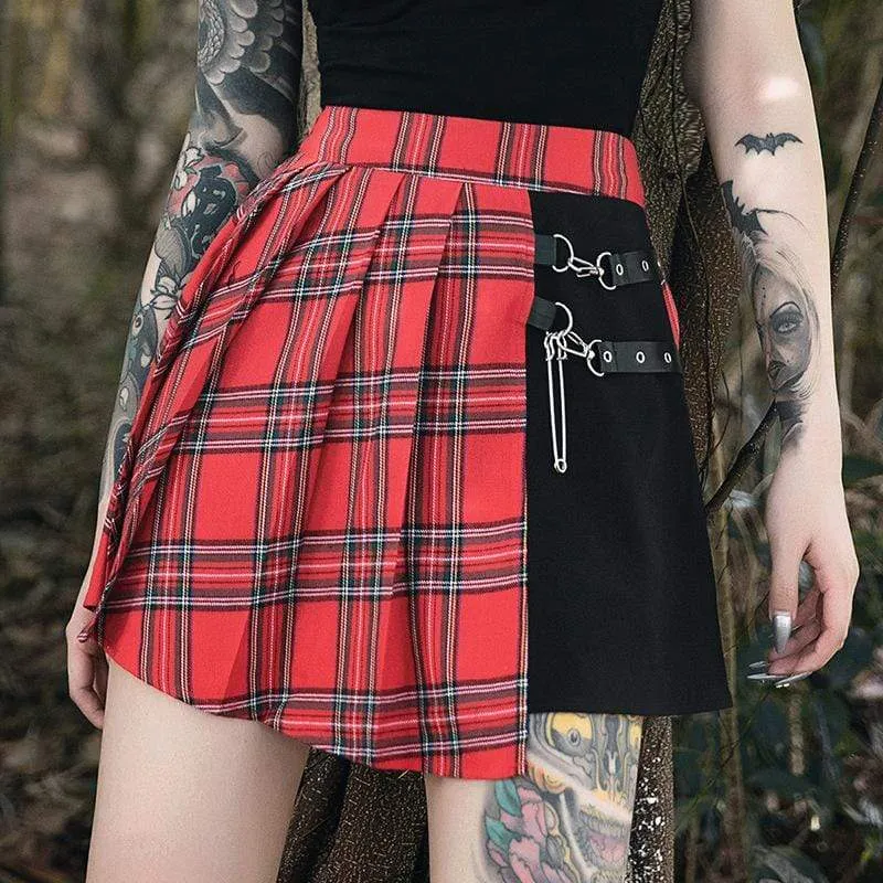 Women's Contrast Color High-waisted Plaid Skirts