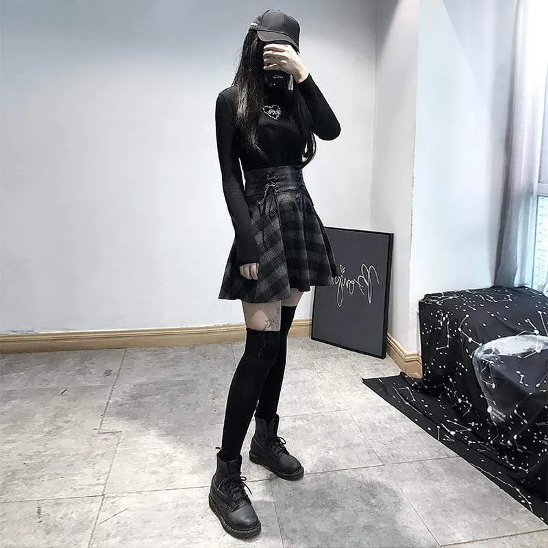 Women's High-waisted Lace-up Plaid Skirts