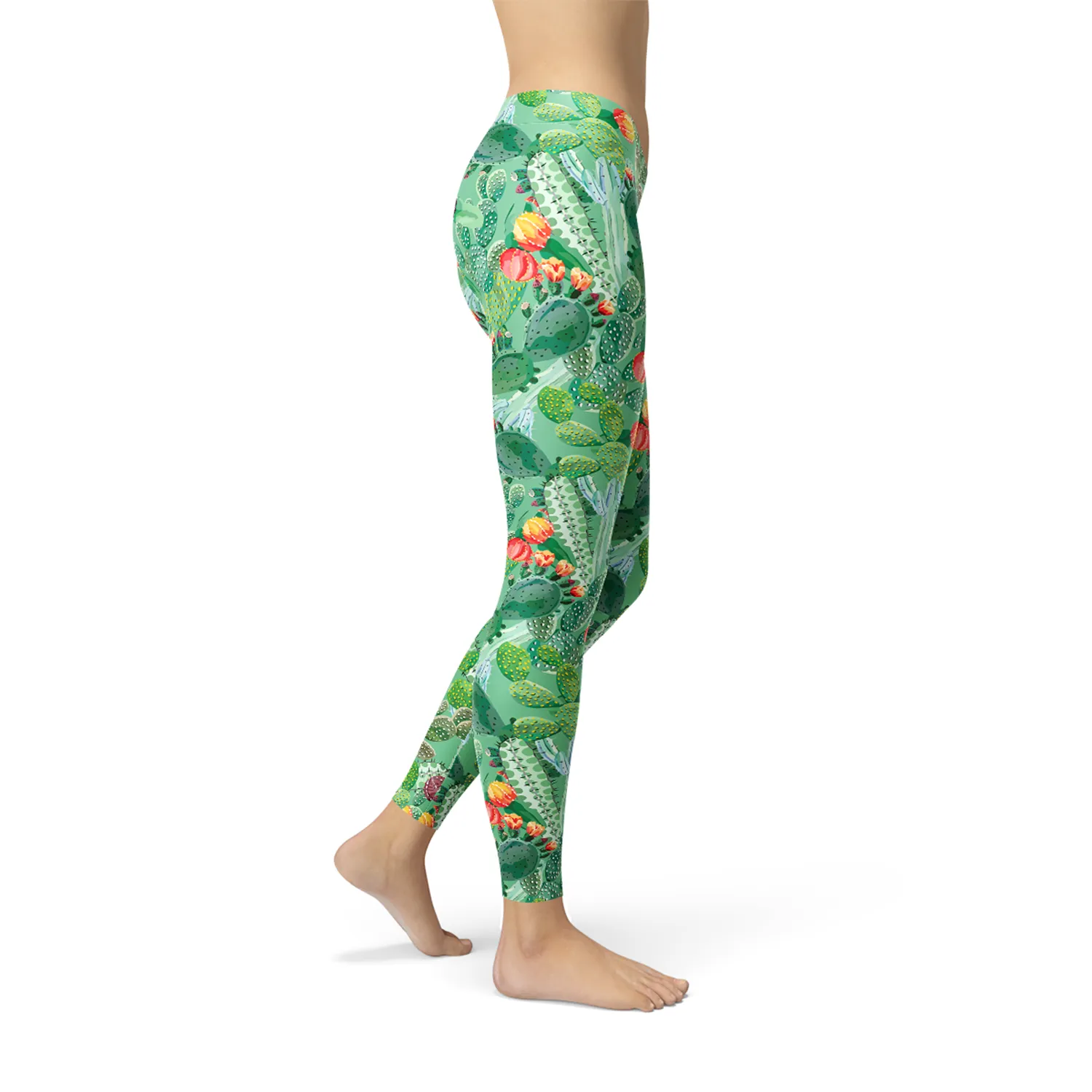 Women's Vibrant Cactus Print Leggings for Fitness Fashion