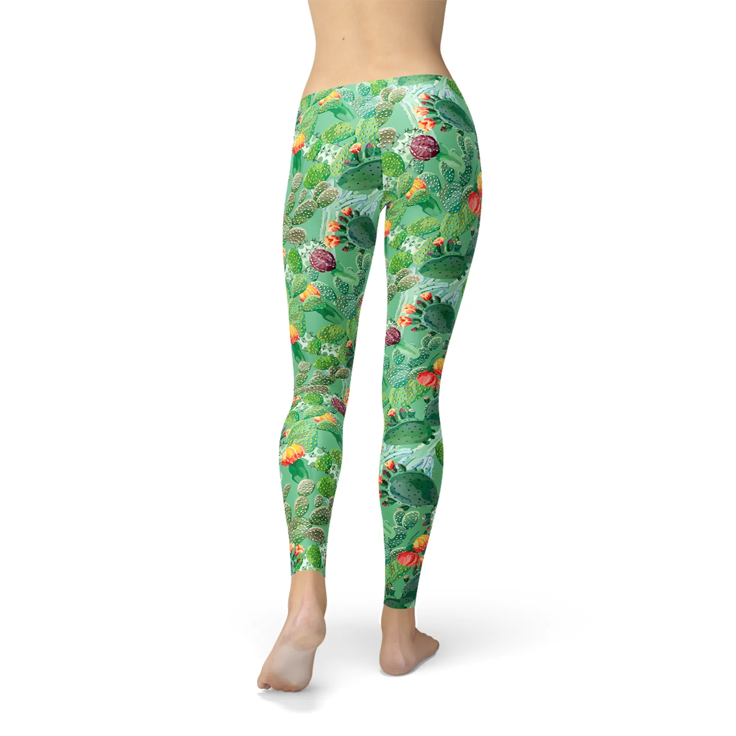 Women's Vibrant Cactus Print Leggings for Fitness Fashion