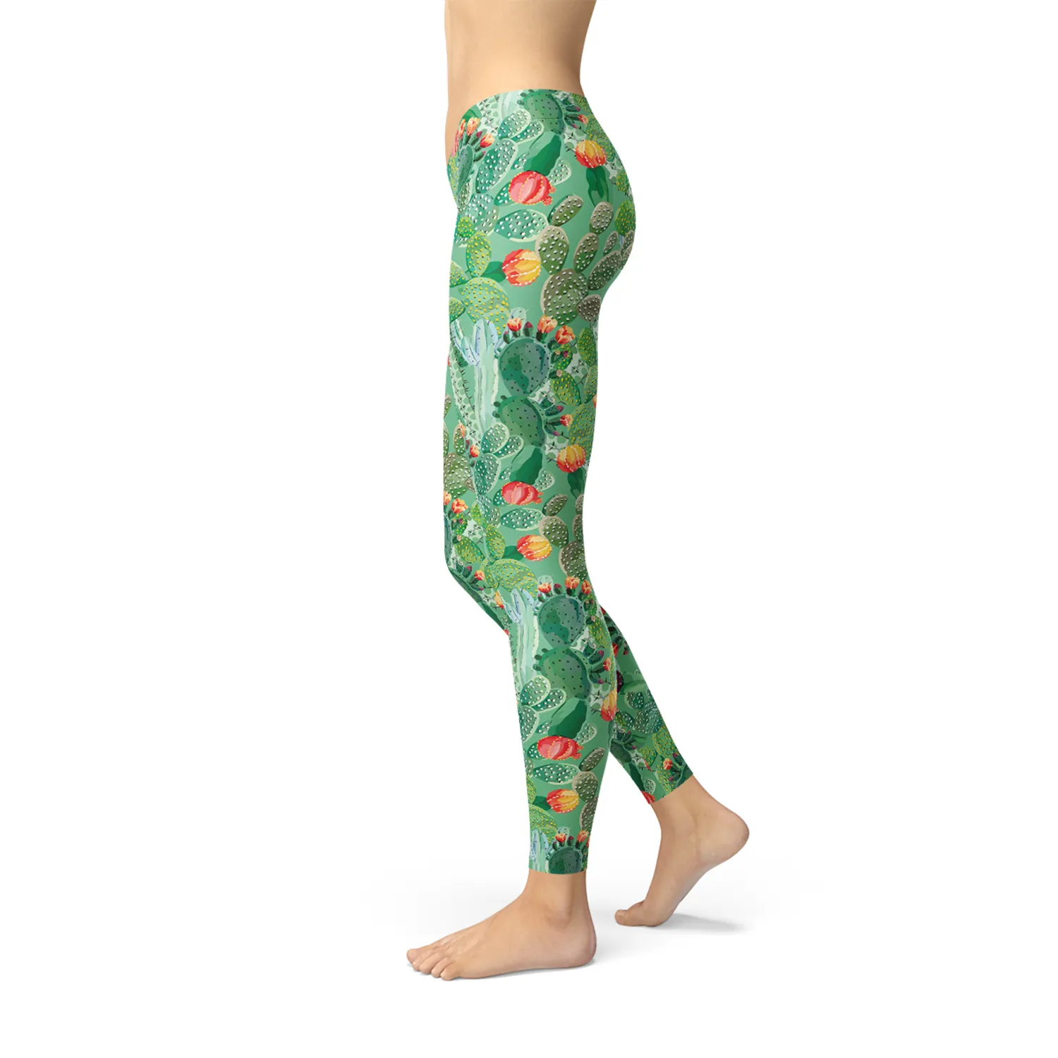 Women's Vibrant Cactus Print Leggings for Fitness Fashion