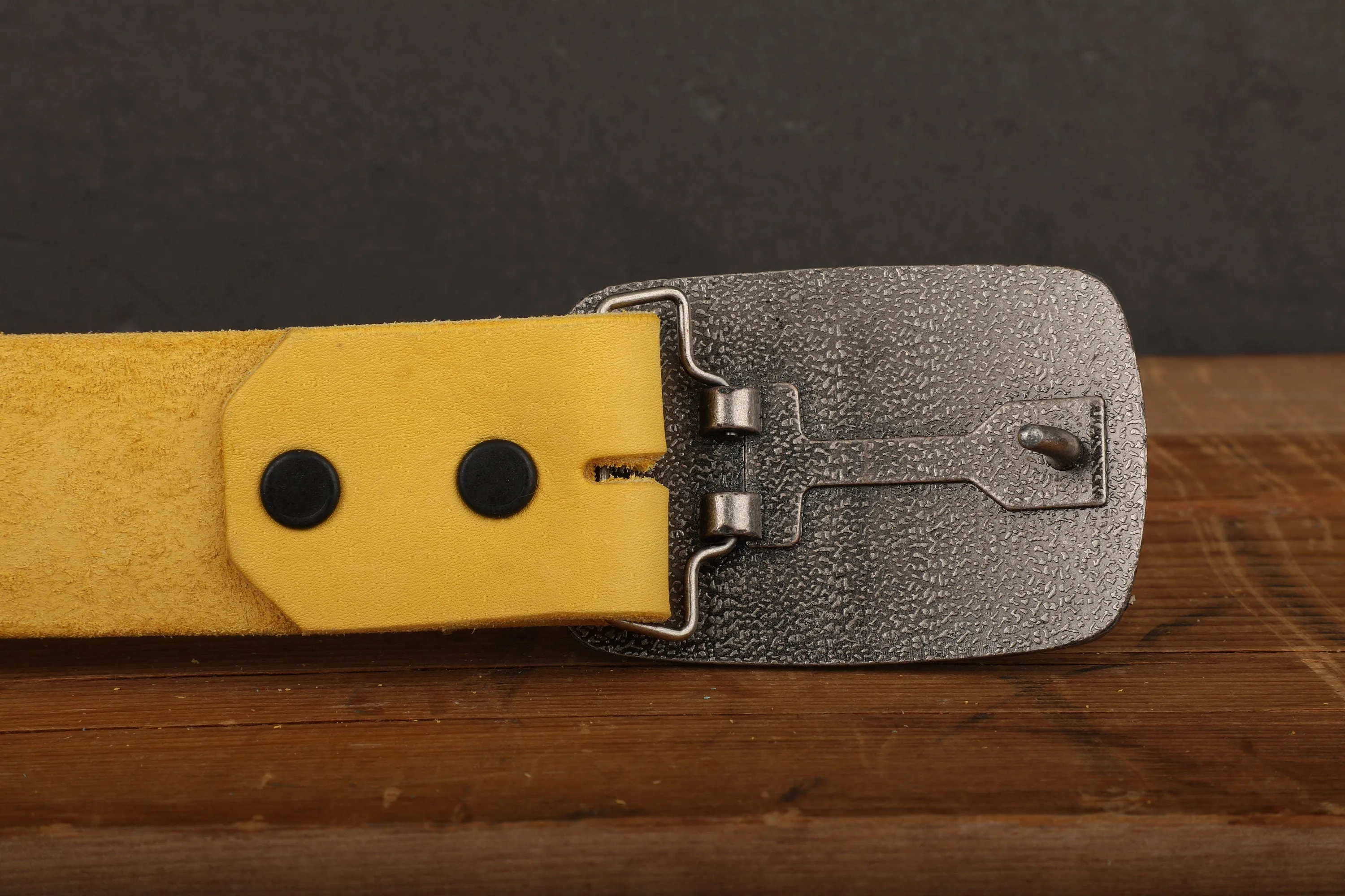 Yellow Leather Belt with Red Stitch with Antique Gold Tone Brass Buckle