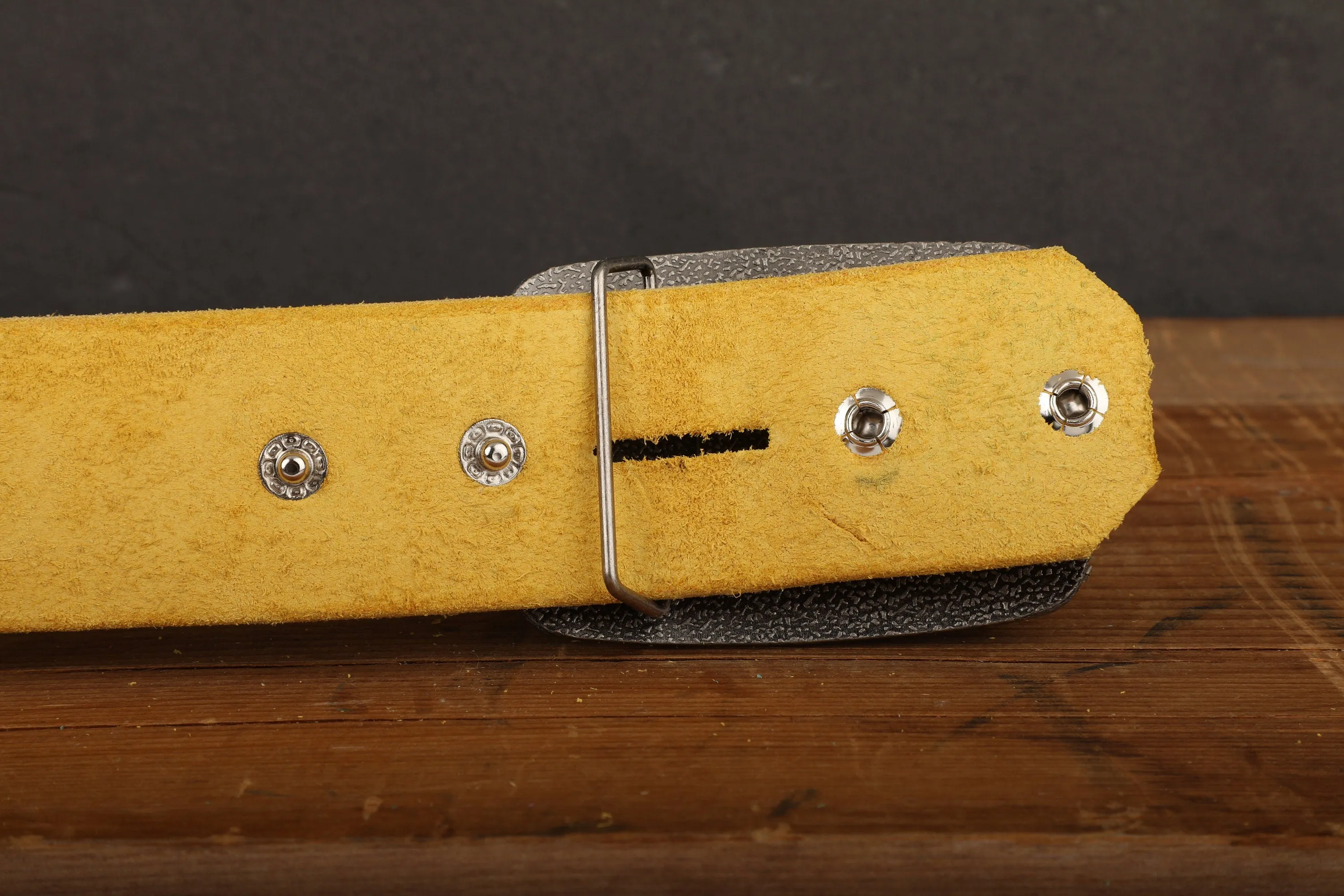 Yellow Leather Belt with Red Stitch with Antique Gold Tone Brass Buckle