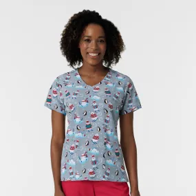 Zoe Chloe Performance V-Neck Print Scrub Top - 'Tis the Skison